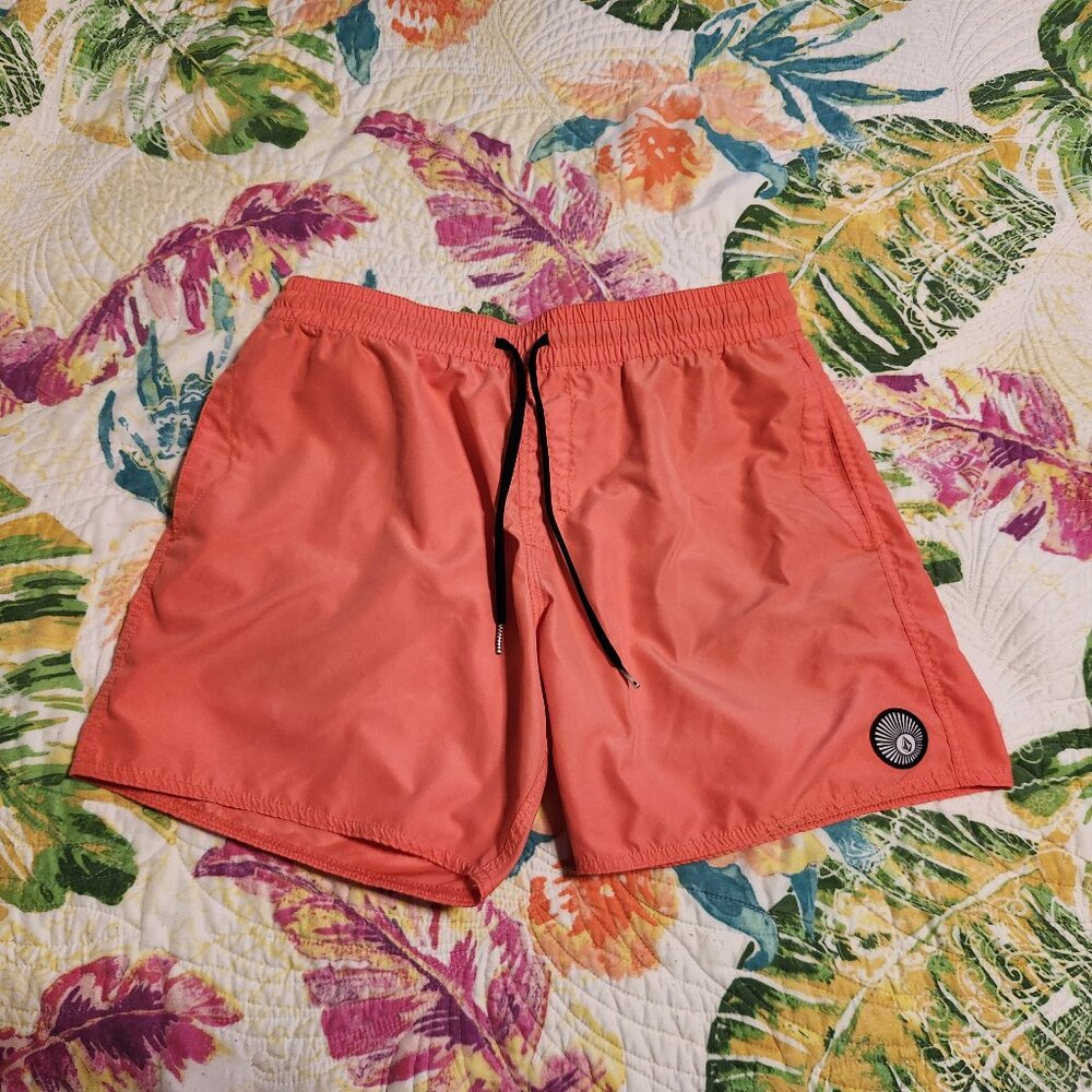 LIKE NEW: Volcom Bright Orange Men's Lido Solid 16" Trunks- Size LARGE